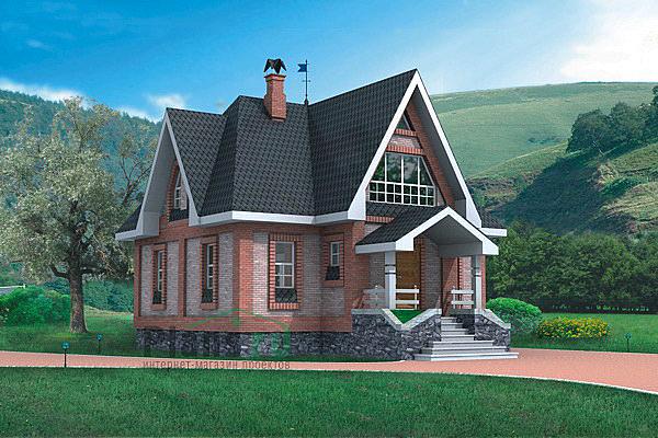Проект дома Деревянный загородный дом с мансардой 10-35 Визуализация фасада