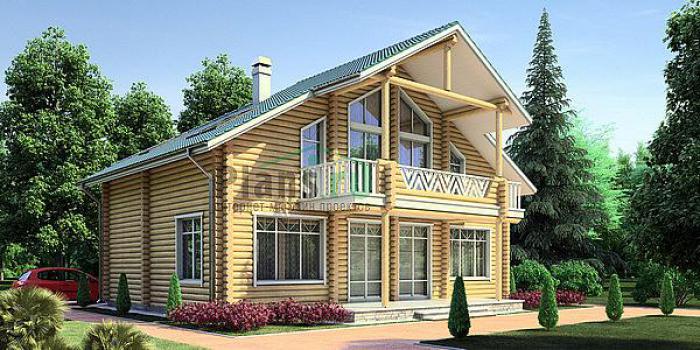 Проект дома Деревянный загородный дом в 1 этаж с мансардой 11-52 Визуализация фасада