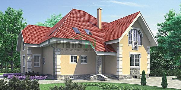 Проект дома Кирпичный дом в два этажа с цоколем 70-72 Визуализация фасада