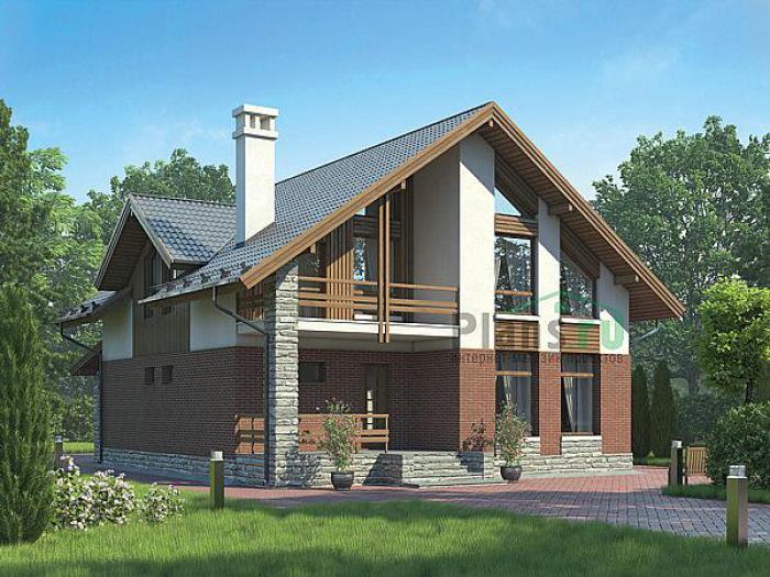 Проект дома Бетонный загородный дом с мансардой 55-56 Визуализация фасада