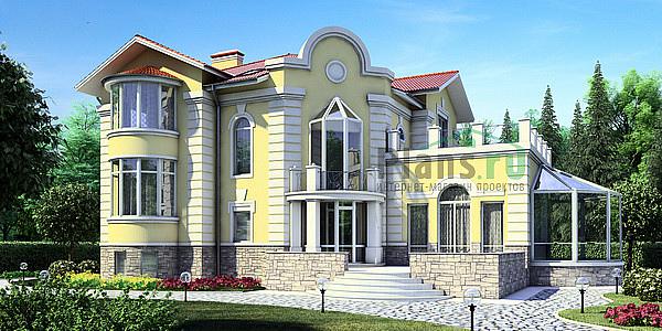 Проект дома Кирпичный коттедж с мансардой и цокольным этажом 35-87 Визуализация фасада
