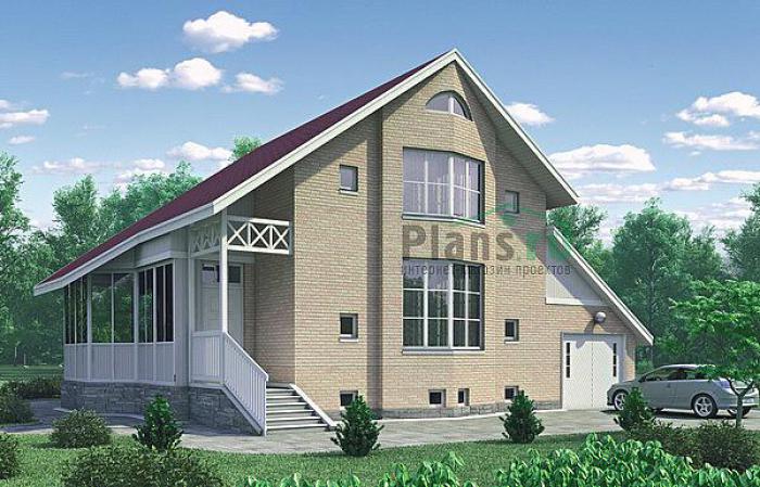 Проект дома Бетонный коттедж с мансардой и цоколем 53-05 Визуализация фасада