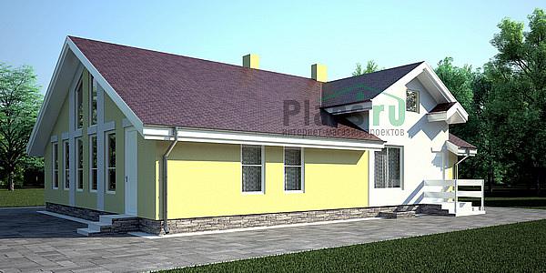 Проект дома Кирпичный коттедж с мансардой и цоколем 35-95 Визуализация фасада