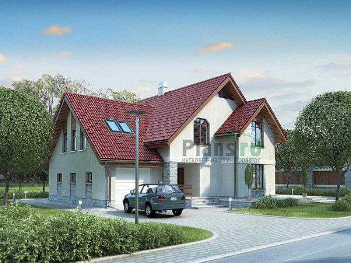 Проект дома Кирпичный загородный дом с мансардой 70-60 Визуализация фасада