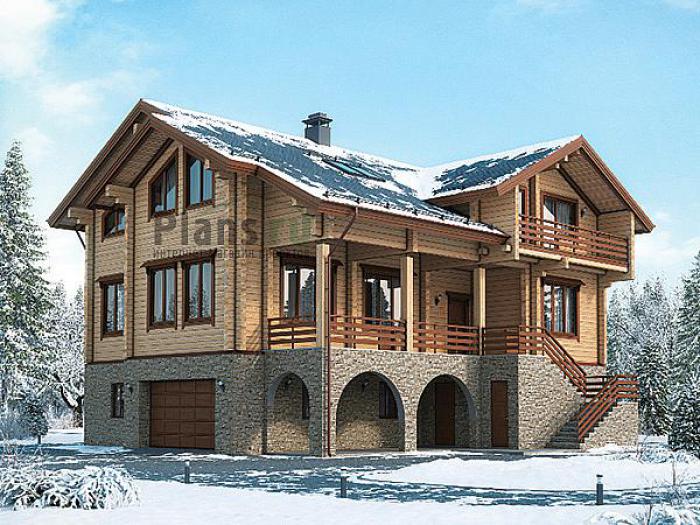 Проект дома Деревянный дом с цоколем и жилой мансардой 12-75 Визуализация фасада