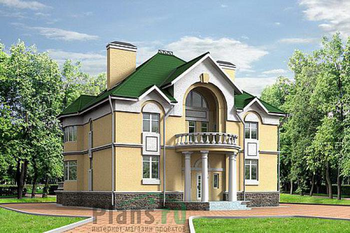 Проект дома Кирпичный двухэтажный дом с подвальными помещениями 40-64 Визуализация фасада
