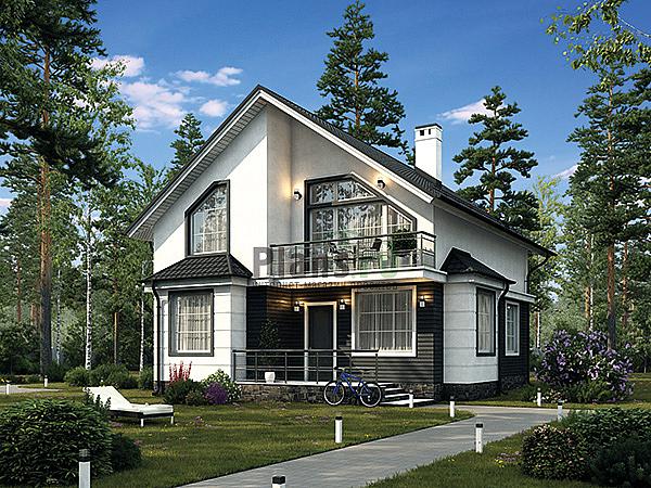 Проект дома Кирпичный 1-этажный дом с мансардой 42-65 Визуализация фасада