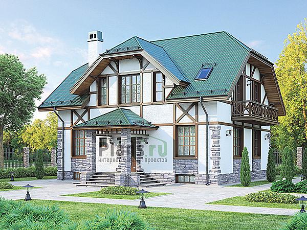 Проект дома Бетонный коттедж на цоколе с мансардой 62-47 Визуализация фасада