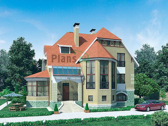 Проект дома Кирпичный двухэтажный коттедж на цоколе 53-28 Визуализация фасада