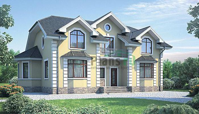 Проект дома Кирпичный загородный дом с мансардой 71-57 Визуализация фасада