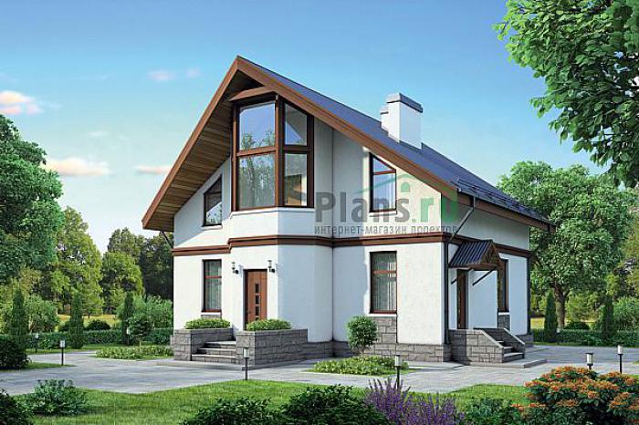 Проект дома Кирпичный загородный дом с мансардой 72-53 Визуализация фасада