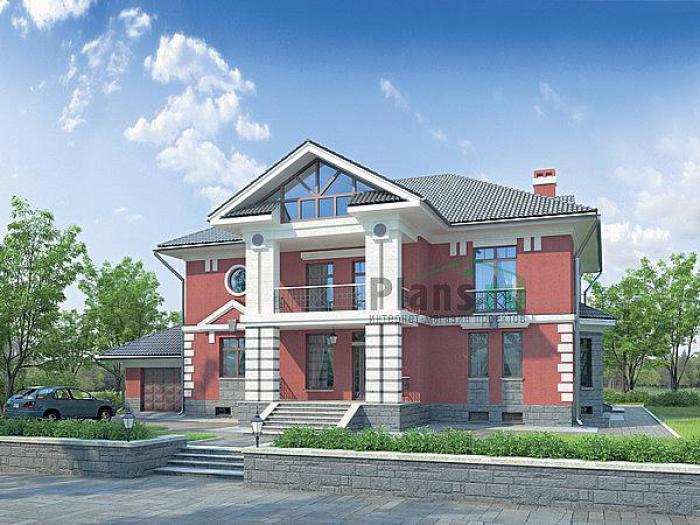 Проект дома Кирпичный двухэтажный коттедж с цоколем 34-54 Визуализация фасада