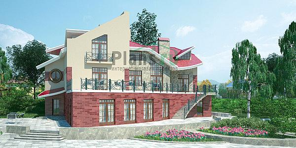 Проект дома Кирпичный дом с подвалом и жилой мансардой 36-65 Визуализация фасада