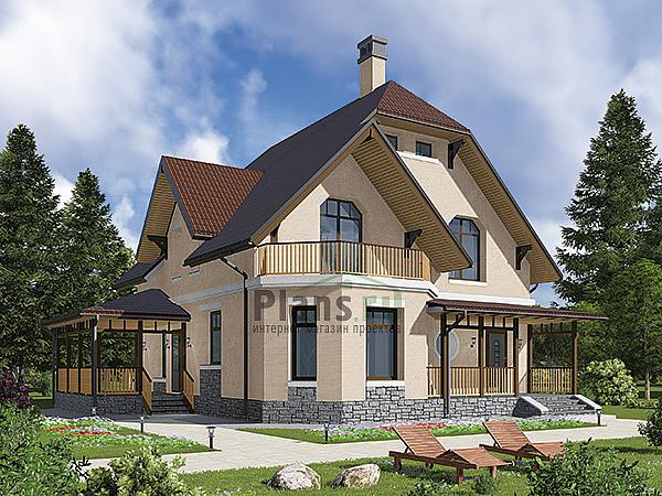 Проект дома Кирпичный загородный дом с мансардой 42-01 Визуализация фасада