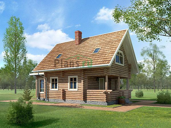 Проект дома Деревянный одноэтажный дом с мансардой 11-34 Визуализация фасада
