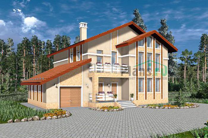 Проект дома Бетонный дом с мансардой 57-72 Визуализация фасада