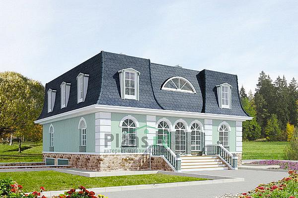 Проект дома Кирпичный дом с мансардой и цокольным этажом 35-49 Визуализация фасада