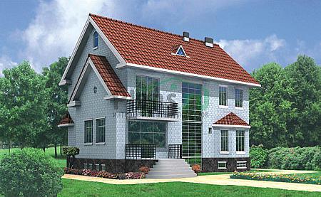 Проект дома Кирпичный двухэтажный коттедж на цоколе 31-61 Визуализация фасада