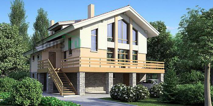 Проект дома Кирпичный дом с мансардой и цоколем 36-26 Визуализация фасада