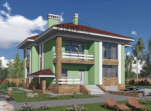 Проект дома Бетонный двухэтажный коттедж на цоколе 58-27 Визуализация фасада