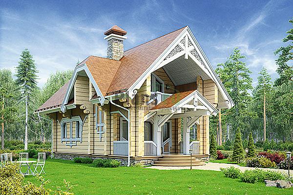 Проект дома Деревянный одноэтажный дом с мансардой 12-65 Визуализация фасада