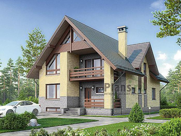 Проект дома Кирпичный коттедж на цоколе с мансардой 43-45 Визуализация фасада