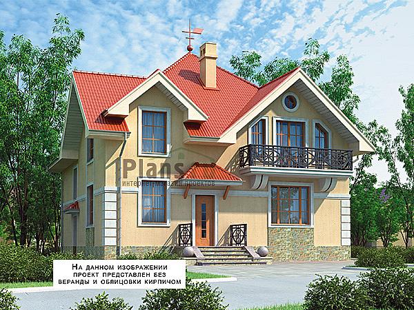Проект дома Кирпичный мансардный дом 42-90 Визуализация фасада
