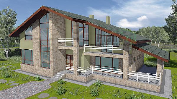 Проект дома Бетонный дом с подвалом и жилой мансардой 57-22 Визуализация фасада