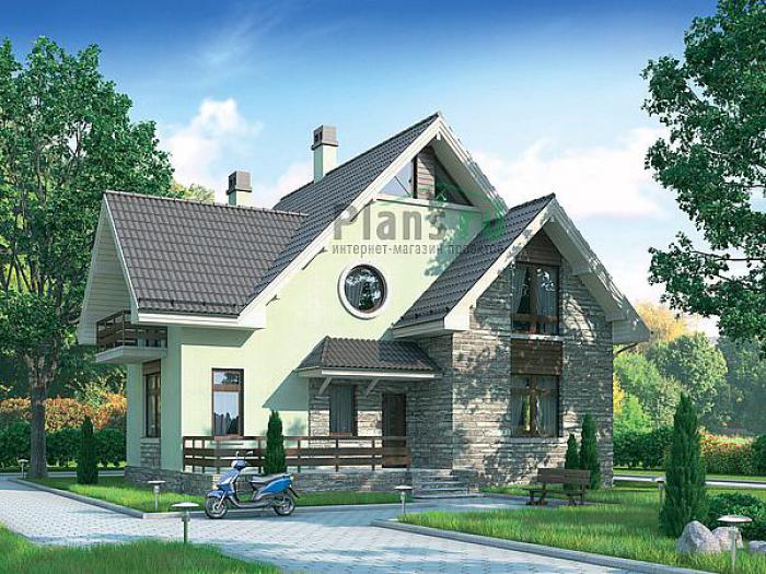 Проект дома Кирпичный загородный дом с мансардой 72-39 Визуализация фасада