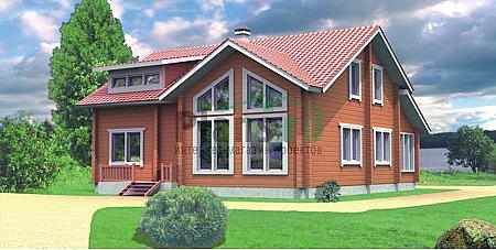 Проект дома Деревянный дом с мансардой и подвальными помещениями 10-23 Визуализация фасада