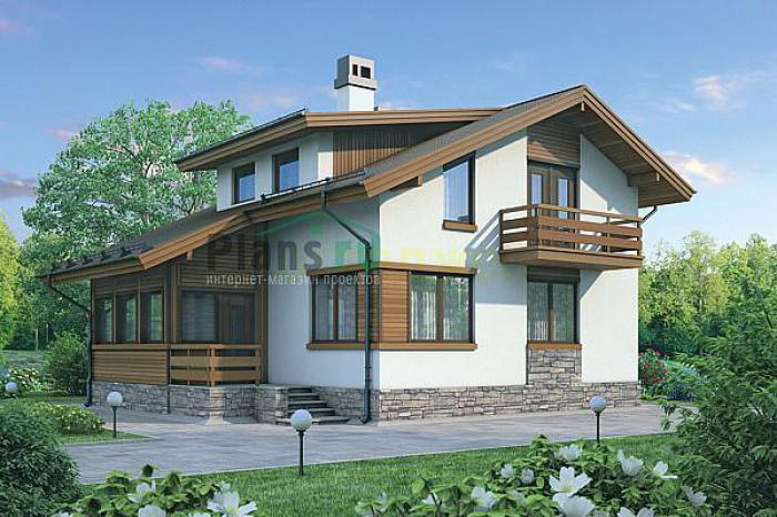 Проект дома Бетонный загородный дом в 1 этаж с мансардой 54-72 Визуализация фасада