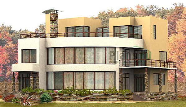 Проект дома Кирпичный загородный одноэтажный дом 40-61 Визуализация фасада