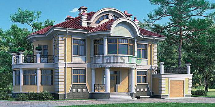 Проект дома Кирпичный 2-х этажный дом с мансардой и цоколем 33-95 Визуализация фасада