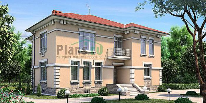 Проект дома Кирпичный двухэтажный дом с цоколем 35-55 Визуализация фасада