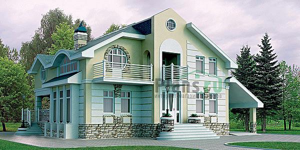 Проект дома Бетонный двухэтажный коттедж с цоколем 51-21 Визуализация фасада