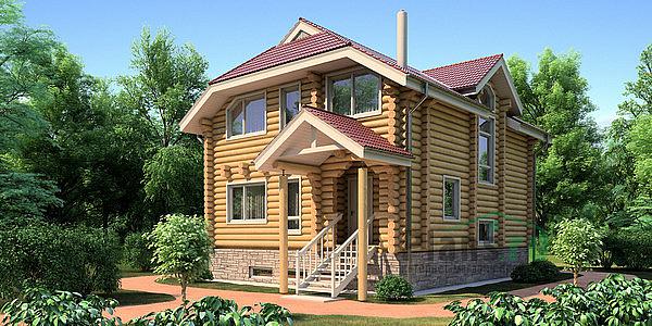 Проект дома Деревянный дом с подвалом и жилой мансардой 11-50 Визуализация фасада