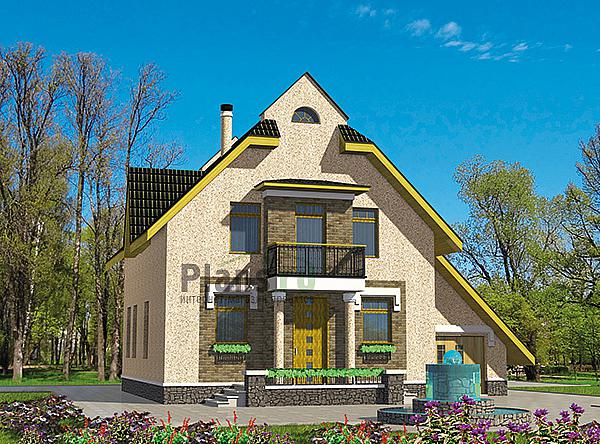 Проект дома Кирпичный дом с мансардой и цокольным этажом 64-56 Визуализация фасада