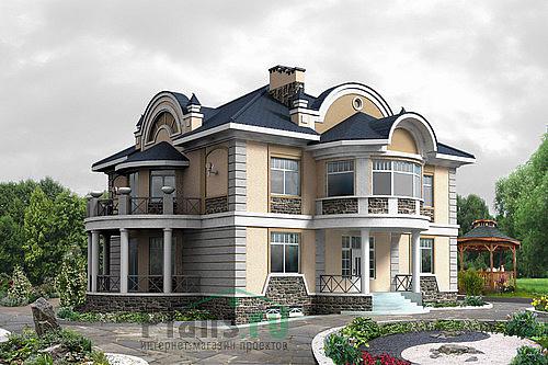 Проект дома Кирпичный двухэтажный дом с цокольным этажом 31-24 Визуализация фасада