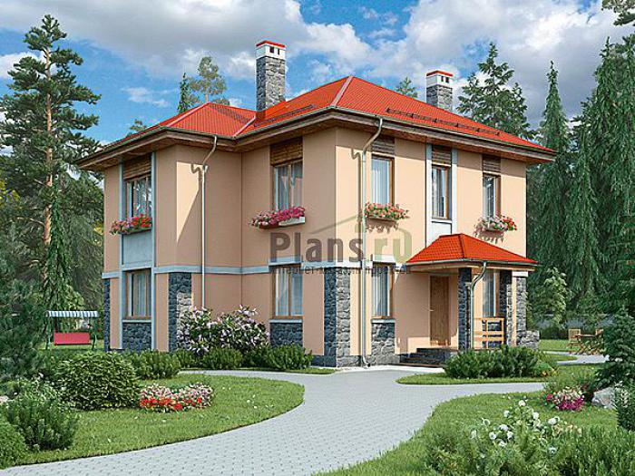 Проект дома Кирпичный двухэтажный дом 74-53 Визуализация фасада