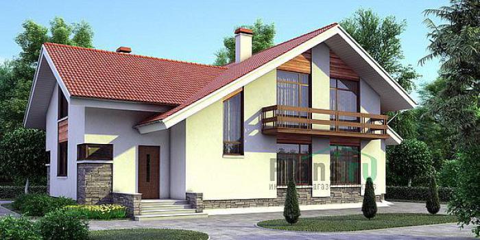 Проект дома Бетонный одноэтажный коттедж с мансардой 52-75 Визуализация фасада