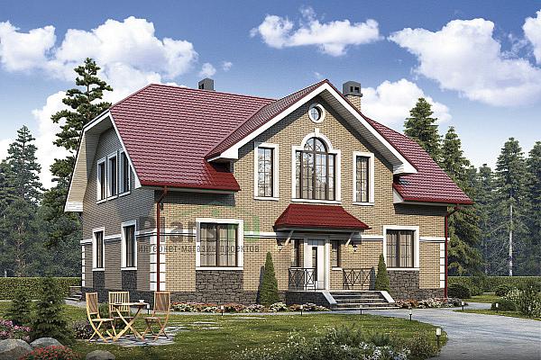 Проект дома Кирпичный коттедж с мансардой 40-27 Визуализация фасада