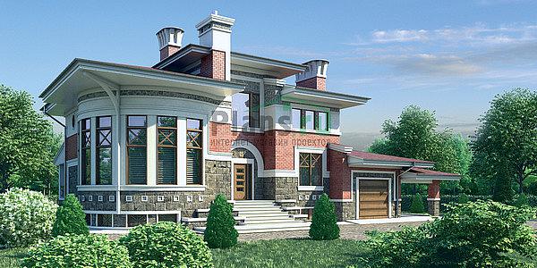 Проект дома Кирпичный двухэтажный коттедж с цоколем 36-13 Визуализация фасада