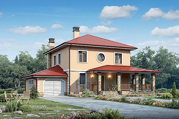 Проект дома Кирпичный 2-х этажный дом 73-39 Визуализация фасада