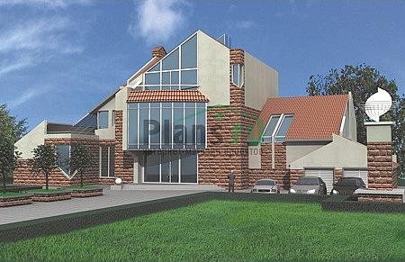 Проект дома Кирпичный двухэтажный дом с мансардой 31-28 Визуализация фасада