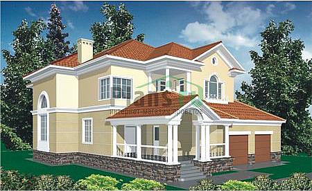 Проект дома Кирпичный дом в 2 полных этажа с мансардой 30-58 Визуализация фасада