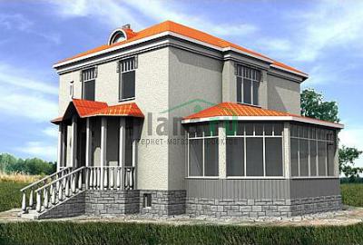 Проект дома Бетонный двухэтажный дом с цоколем 80-02