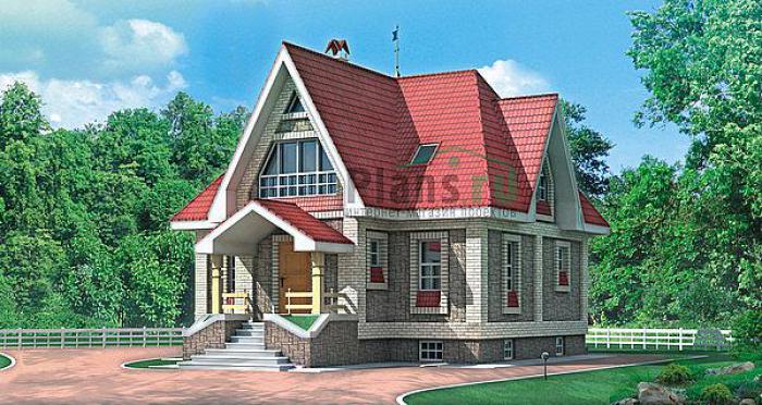 Проект дома Деревянный дом с мансардой и подвальными помещениями 10-72 Визуализация фасада