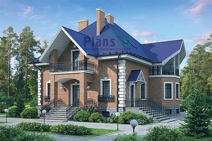 Проект дома Кирпичный коттедж с мансардой и цоколем 37-56 Визуализация фасада
