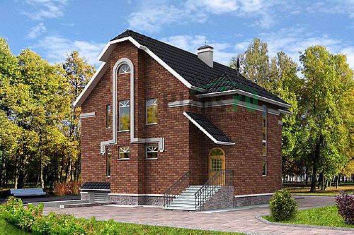 Проект дома Кирпичный двухэтажный коттедж с цоколем 30-46 Визуализация фасада