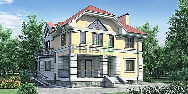 Проект дома Бетонный двухэтажный дом с цоколем 52-19 Визуализация фасада